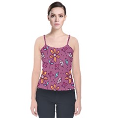 Flowers Petals Leaves Foliage Velvet Spaghetti Strap Top by Maspions