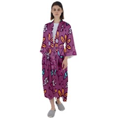 Flowers Petals Leaves Foliage Maxi Satin Kimono by Maspions