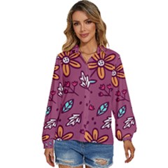 Flowers Petals Leaves Foliage Women s Long Sleeve Button Up Shirt