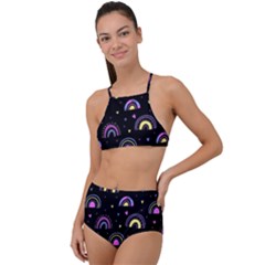 Wallpaper Pattern Rainbow Halter Tankini Set