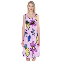 Flowers Petals Pineapples Fruit Midi Sleeveless Dress by Maspions