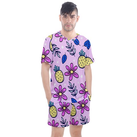 Flowers Petals Pineapples Fruit Men s Mesh T-shirt And Shorts Set by Maspions