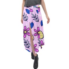 Flowers Petals Pineapples Fruit Velour Split Maxi Skirt