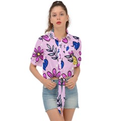 Flowers Petals Pineapples Fruit Tie Front Shirt  by Maspions