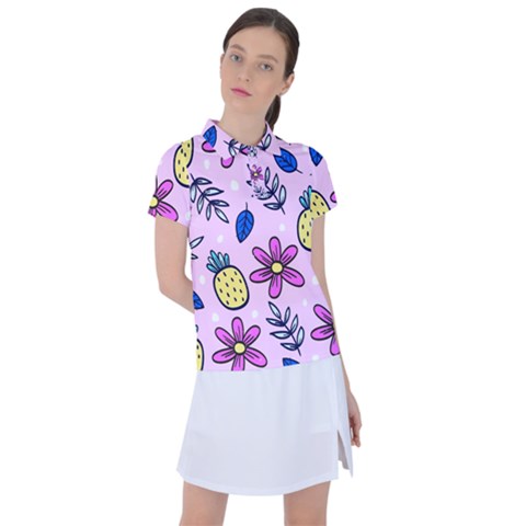 Flowers Petals Pineapples Fruit Women s Polo T-shirt by Maspions