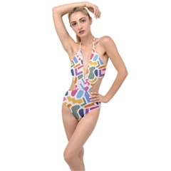 Abstract Pattern Background Plunging Cut Out Swimsuit