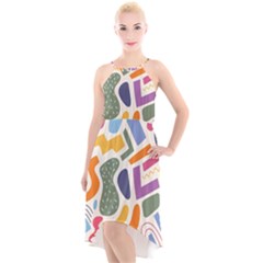 Abstract Pattern Background High-low Halter Chiffon Dress 