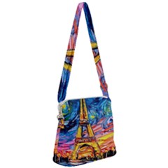 Eiffel Tower Starry Night Print Van Gogh Zipper Messenger Bag by Maspions