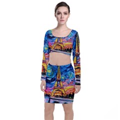 Eiffel Tower Starry Night Print Van Gogh Top And Skirt Sets