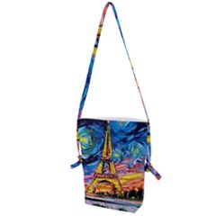 Eiffel Tower Starry Night Print Van Gogh Folding Shoulder Bag