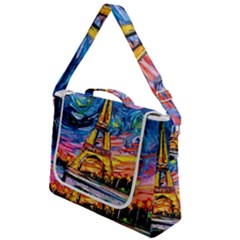 Eiffel Tower Starry Night Print Van Gogh Box Up Messenger Bag by Maspions