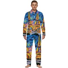 Eiffel Tower Starry Night Print Van Gogh Men s Long Sleeve Velvet Pocket Pajamas Set by Maspions