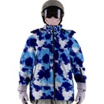 Light Blue, Navy and White Abstract Women s Zip Ski and Snowboard Waterproof Breathable Jacket