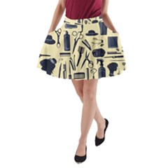 Elegant Hairdresser Pattern Cream A-line Pocket Skirt