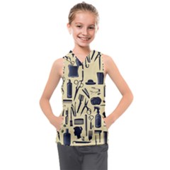 Elegant Hairdresser Pattern Cream Kids  Sleeveless Hoodie