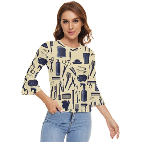 Elegant Hairdresser Pattern Cream Bell Sleeve Top by TetiBright