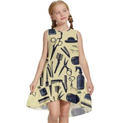 Elegant Hairdresser Pattern Cream Kids  Frill Swing Dress by TetiBright