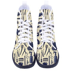 Elegant Hairdresser Pattern Cream Men s High-top Canvas Sneakers by TetiBright