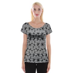 Ethnic Symbols Motif Black And White Pattern Cap Sleeve Top by dflcprintsclothing