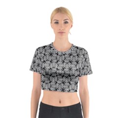 Ethnic Symbols Motif Black And White Pattern Cotton Crop Top by dflcprintsclothing