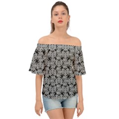 Ethnic Symbols Motif Black And White Pattern Off Shoulder Short Sleeve Top by dflcprintsclothing