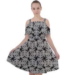Ethnic Symbols Motif Black And White Pattern Cut Out Shoulders Chiffon Dress by dflcprintsclothing