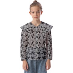 Ethnic Symbols Motif Black And White Pattern Kids  Peter Pan Collar Blouse by dflcprintsclothing