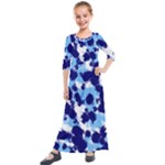 Light Blue, Navy and White Abstract Kids  Quarter Sleeve Maxi Dress