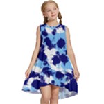 Light Blue, Navy and White Abstract Kids  Frill Swing Dress