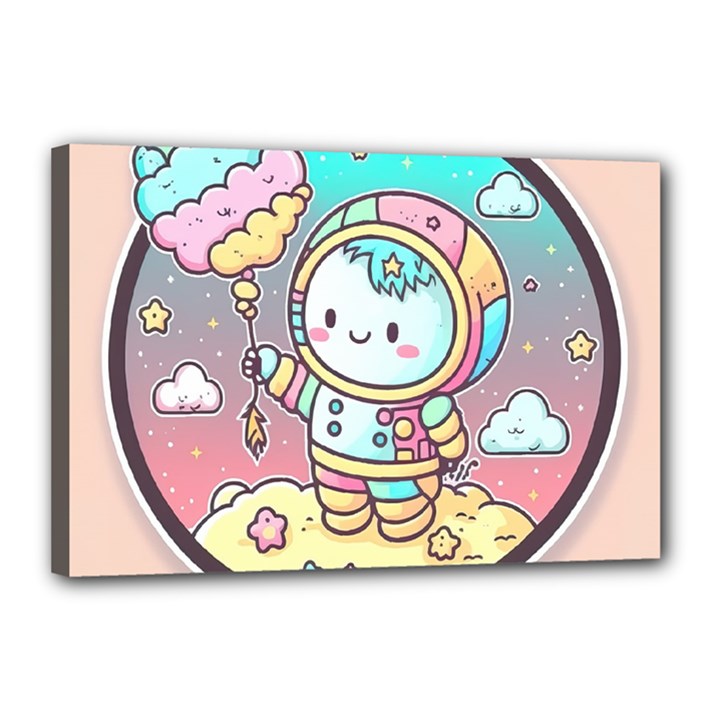 Boy Astronaut Cotton Candy Childhood Fantasy Tale Literature Planet Universe Kawaii Nature Cute Clou Canvas 18  x 12  (Stretched)