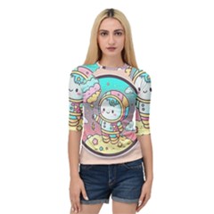 Boy Astronaut Cotton Candy Childhood Fantasy Tale Literature Planet Universe Kawaii Nature Cute Clou Quarter Sleeve Raglan T-shirt