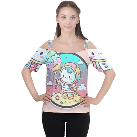 Boy Astronaut Cotton Candy Childhood Fantasy Tale Literature Planet Universe Kawaii Nature Cute Clou Cutout Shoulder T-shirt by Maspions