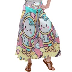 Boy Astronaut Cotton Candy Childhood Fantasy Tale Literature Planet Universe Kawaii Nature Cute Clou Women s Satin Palazzo Pants