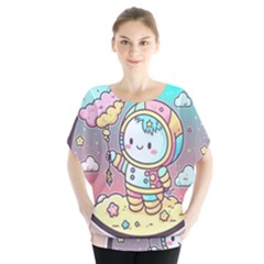 Boy Astronaut Cotton Candy Childhood Fantasy Tale Literature Planet Universe Kawaii Nature Cute Clou Batwing Chiffon Blouse