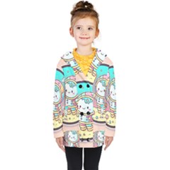 Boy Astronaut Cotton Candy Childhood Fantasy Tale Literature Planet Universe Kawaii Nature Cute Clou Kids  Double Breasted Button Coat