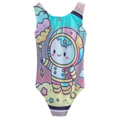 Boy Astronaut Cotton Candy Childhood Fantasy Tale Literature Planet Universe Kawaii Nature Cute Clou Kids  Cut-out Back One Piece Swimsuit