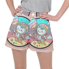 Boy Astronaut Cotton Candy Childhood Fantasy Tale Literature Planet Universe Kawaii Nature Cute Clou Women s Ripstop Shorts by Maspions