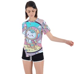 Boy Astronaut Cotton Candy Childhood Fantasy Tale Literature Planet Universe Kawaii Nature Cute Clou Asymmetrical Short Sleeve Sports T-shirt