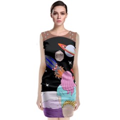 Girl Bed Space Planets Spaceship Rocket Astronaut Galaxy Universe Cosmos Woman Dream Imagination Bed Classic Sleeveless Midi Dress