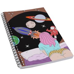 Girl Bed Space Planets Spaceship Rocket Astronaut Galaxy Universe Cosmos Woman Dream Imagination Bed 5 5  X 8 5  Notebook