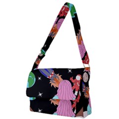 Girl Bed Space Planets Spaceship Rocket Astronaut Galaxy Universe Cosmos Woman Dream Imagination Bed Full Print Messenger Bag (l)