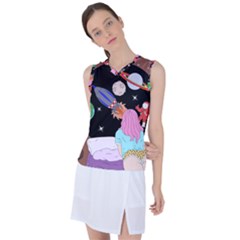 Girl Bed Space Planets Spaceship Rocket Astronaut Galaxy Universe Cosmos Woman Dream Imagination Bed Women s Sleeveless Sports Top