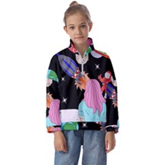 Girl Bed Space Planets Spaceship Rocket Astronaut Galaxy Universe Cosmos Woman Dream Imagination Bed Kids  Half Zip Hoodie