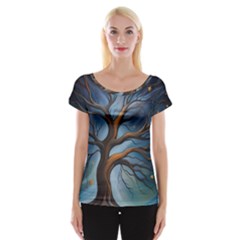 Tree Branches Mystical Moon Expressionist Oil Painting Acrylic Painting Abstract Nature Moonlight Ni Cap Sleeve Top