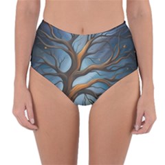 Tree Branches Mystical Moon Expressionist Oil Painting Acrylic Painting Abstract Nature Moonlight Ni Reversible High-waist Bikini Bottoms by Maspions