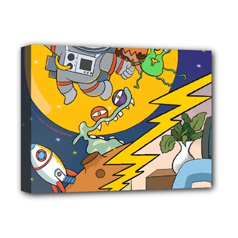 Astronaut Moon Monsters Spaceship Universe Space Cosmos Deluxe Canvas 16  X 12  (stretched) 