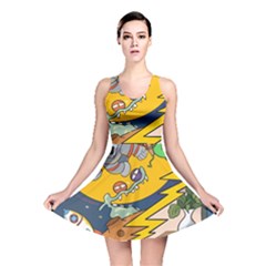 Astronaut Moon Monsters Spaceship Universe Space Cosmos Reversible Skater Dress