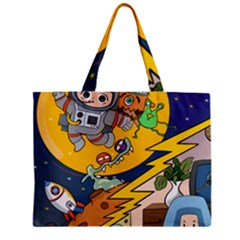 Astronaut Moon Monsters Spaceship Universe Space Cosmos Zipper Mini Tote Bag by Maspions