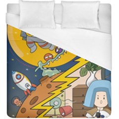 Astronaut Moon Monsters Spaceship Universe Space Cosmos Duvet Cover (king Size) by Maspions