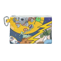 Astronaut Moon Monsters Spaceship Universe Space Cosmos Canvas Cosmetic Bag (medium) by Maspions